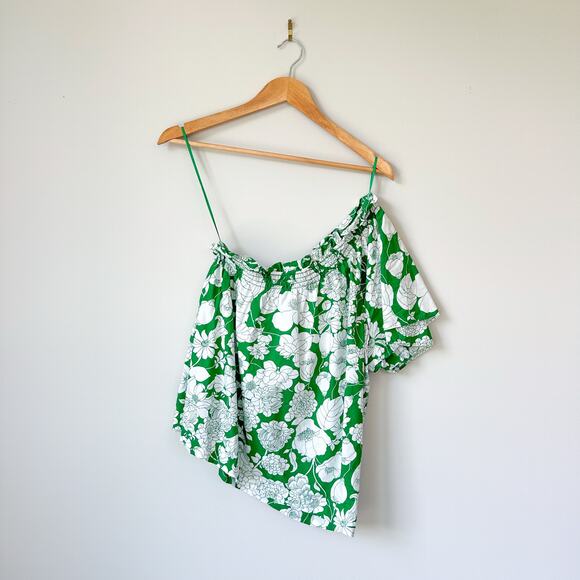 J. Crew Smocked One-Shoulder Top in Kelly Floral Green S - Picture 2 of 8
